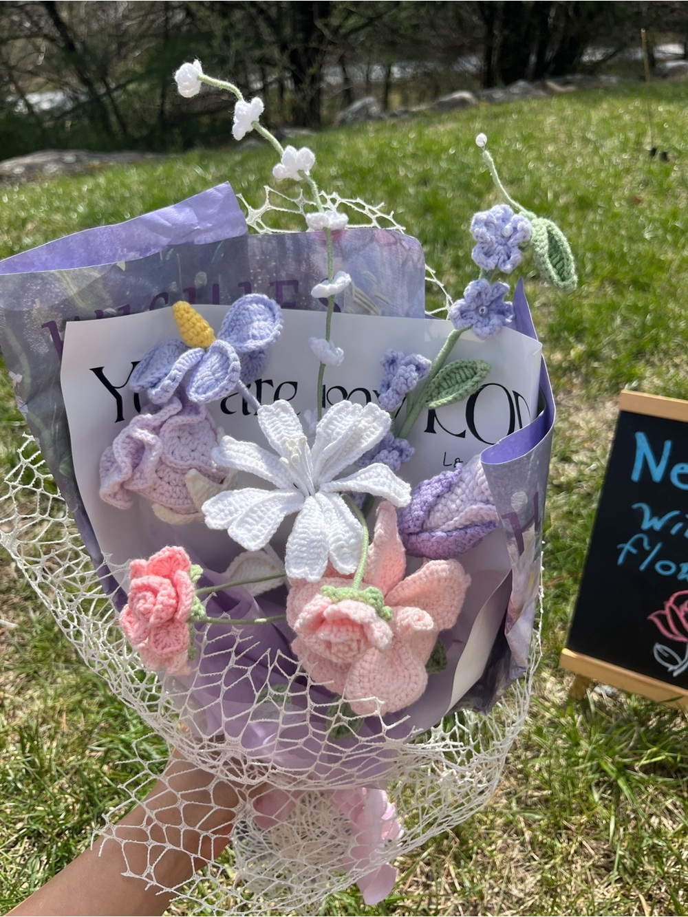 Handmade Crochet Flower Bouquet in Pastel Lavender & Pink
